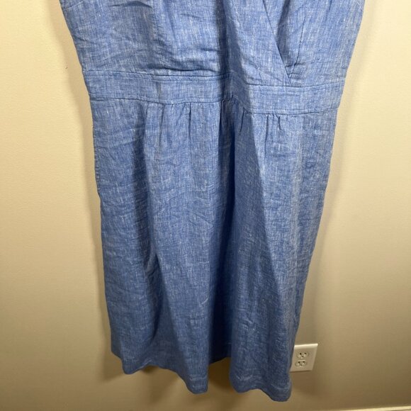 Talbots Linen Faux Wrap Dress Size 16 Petite Blue Minimal Coastal Work Midi - Picture 6 of 8